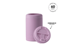 Dusty pink insulated coffee cup with matching lid, front view showing cylindrical body and included round coffee cup lid with preview #1