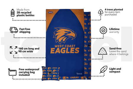 West Coast Eagles - AFL Recycled Sand Free Beach Towel