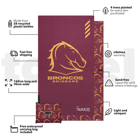 Broncos - NRL Recycled Sand Free Beach Towel