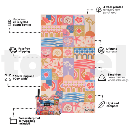 Retro Shores - Recycled Sand Free Beach Towel