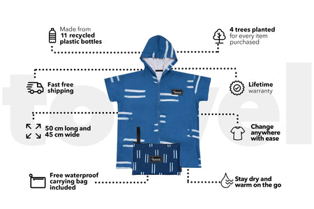 Salty Waves - Kids Hooded Towel Recycled Sand Free