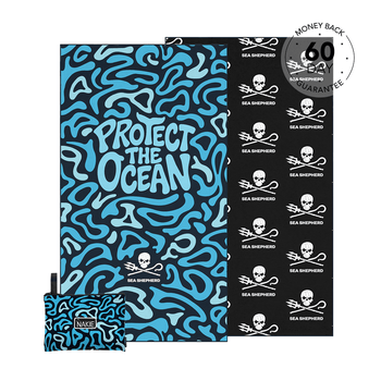 Recycled beach towel with turquoise abstract wave pattern, 