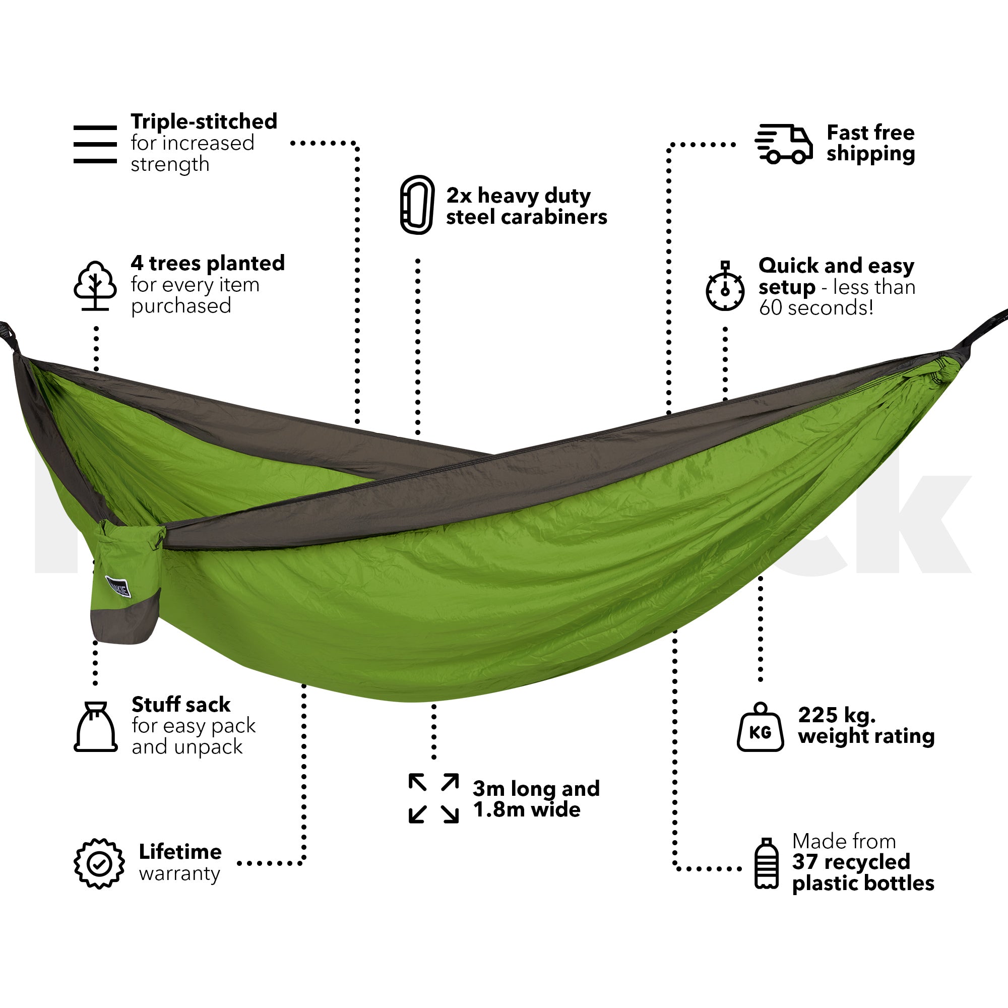 Forest Green - Recycled Hammock with Straps